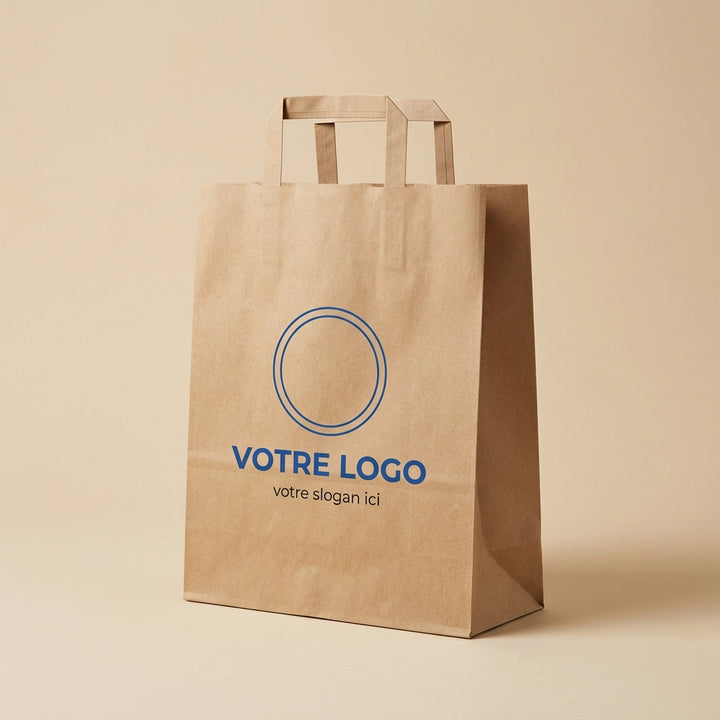 Sac papier kraft écru personnalisé 26 × 12 × 35 cm avec votre logo imprimé