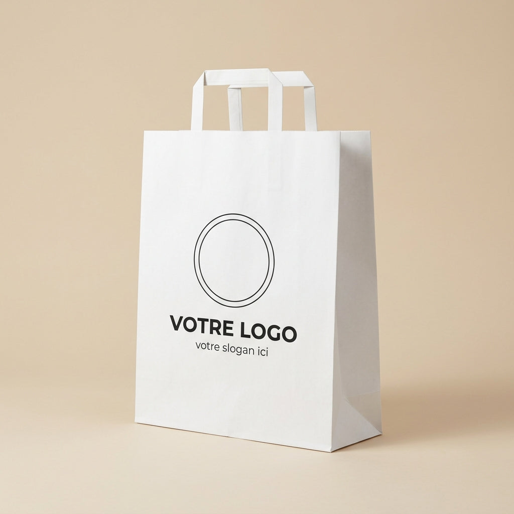 Sac papier blanc personnalisé 32 × 12 × 40 cm avec votre logo imprimé