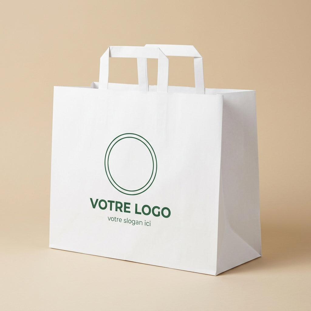 Sac papier blanc personnalisé 32 × 21 × 27 cm avec votre logo imprimé