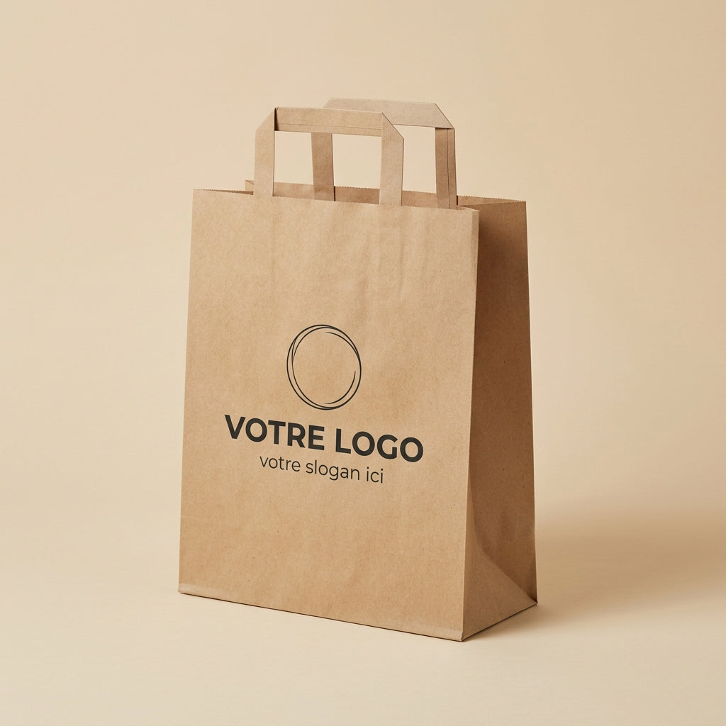 Sac papier kraft écru personnalisé 22 × 10 × 28 cm avec votre logo imprimé