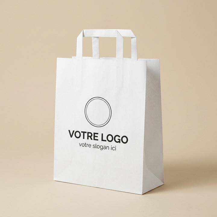 Sac papier blanc personnalisé 22 × 10 × 28 cm avec votre logo imprimé