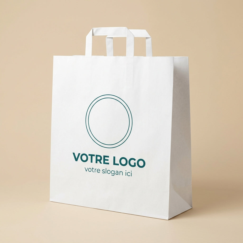 Sac papier blanc personnalisé 45 × 17 × 47 cm avec votre logo imprimé