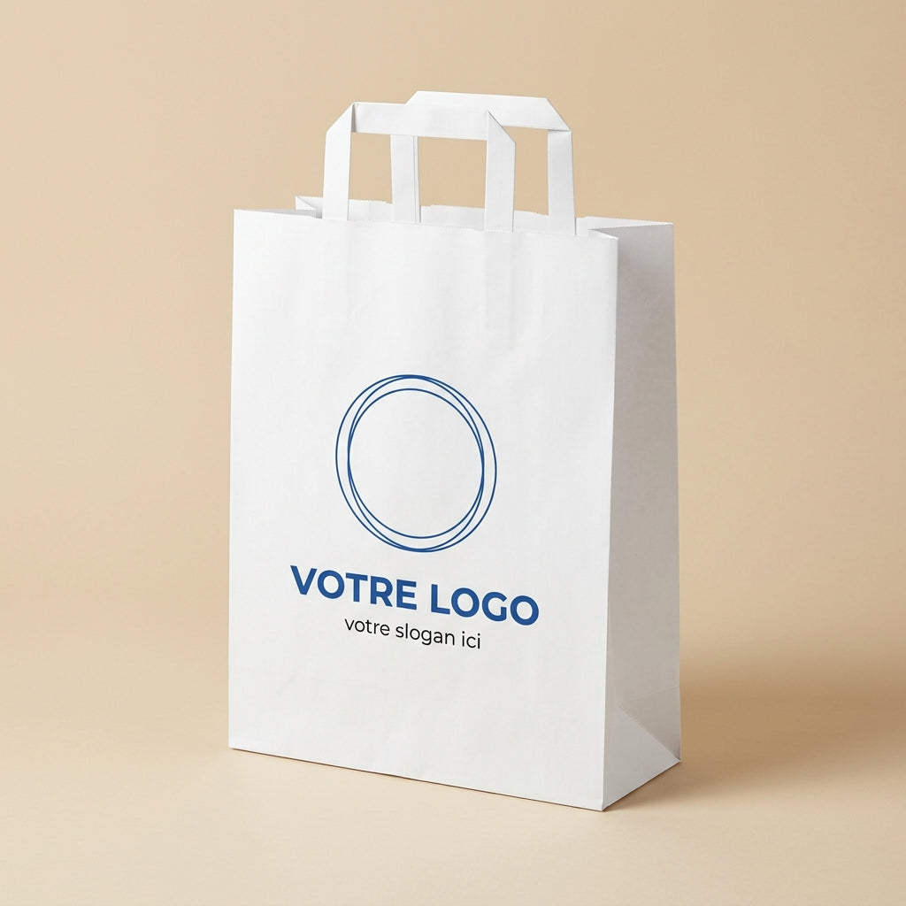 Sac papier blanc personnalisé 26 × 12 × 35 cm avec votre logo imprimé