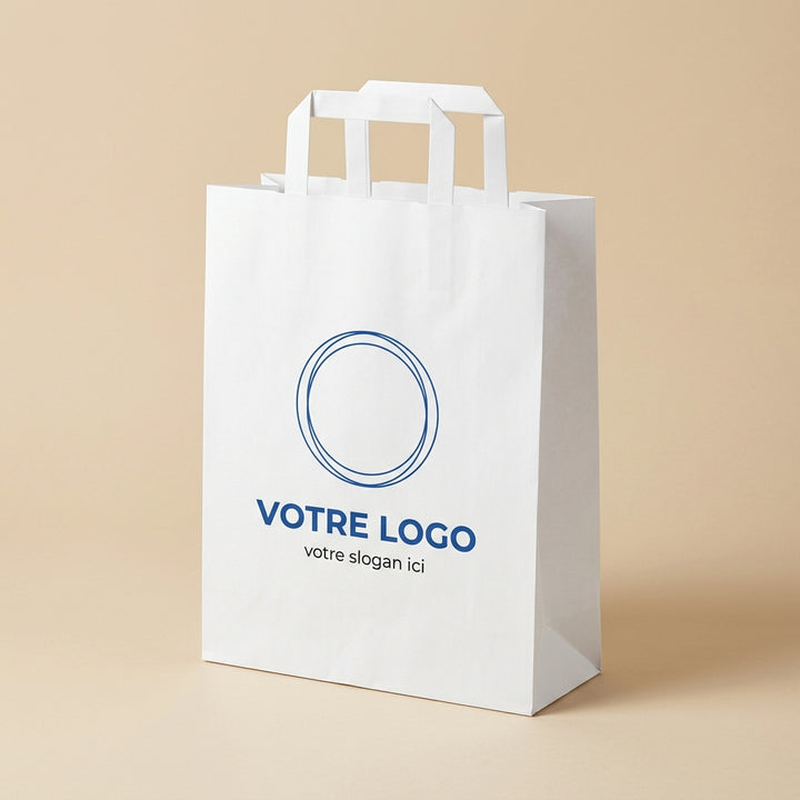 Sac papier blanc personnalisé 26 × 12 × 35 cm avec votre logo imprimé