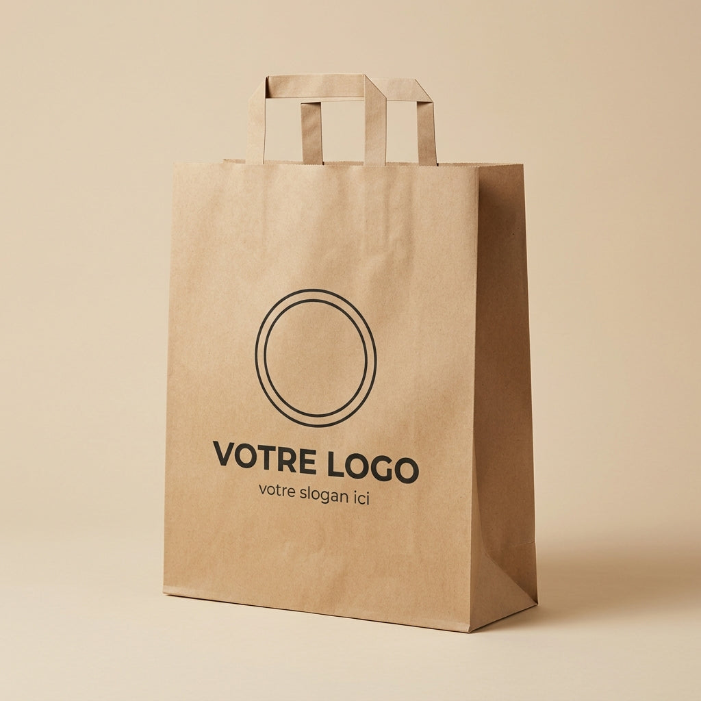 Sac papier kraft écru personnalisé 32 × 12 × 40 cm avec votre logo imprimé