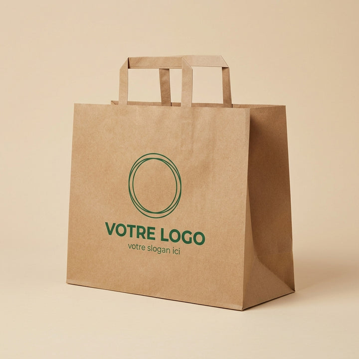 Sac papier kraft écru personnalisé 32 × 21 × 27 cm avec votre logo imprimé