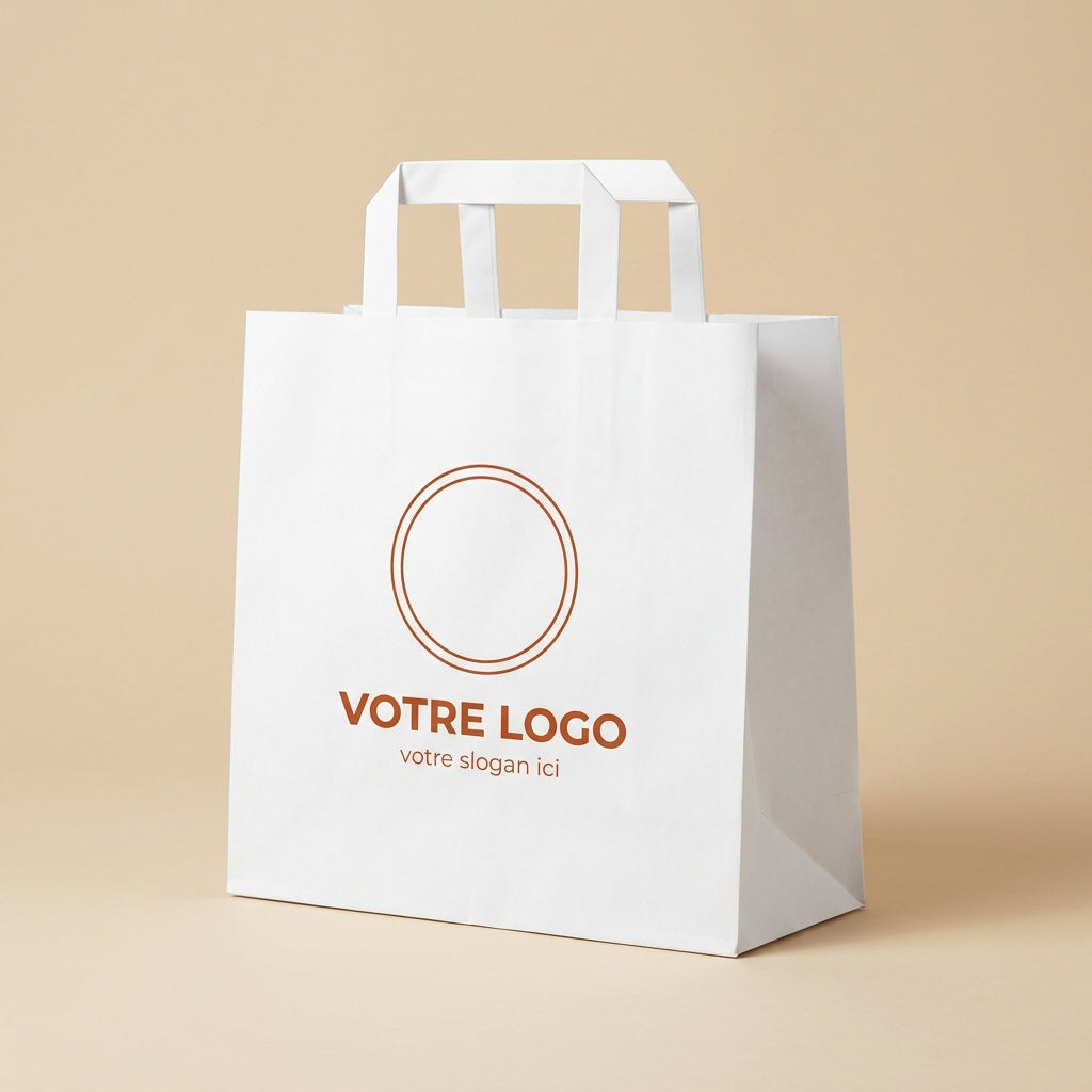 Sac papier blanc personnalisé 26 × 17 × 25 cm avec votre logo imprimé