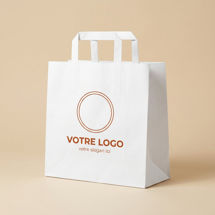 Sac papier blanc personnalisé 26 × 17 × 25 cm avec votre logo imprimé