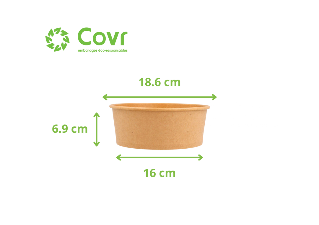 Combo Bols Kraft/Saladiers Carton brun 1300ml + couvercles rPET
