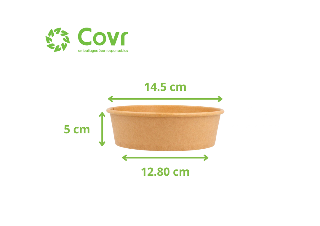 Combo Bols Kraft/Saladiers Carton brun 550ml + couvercles rPET