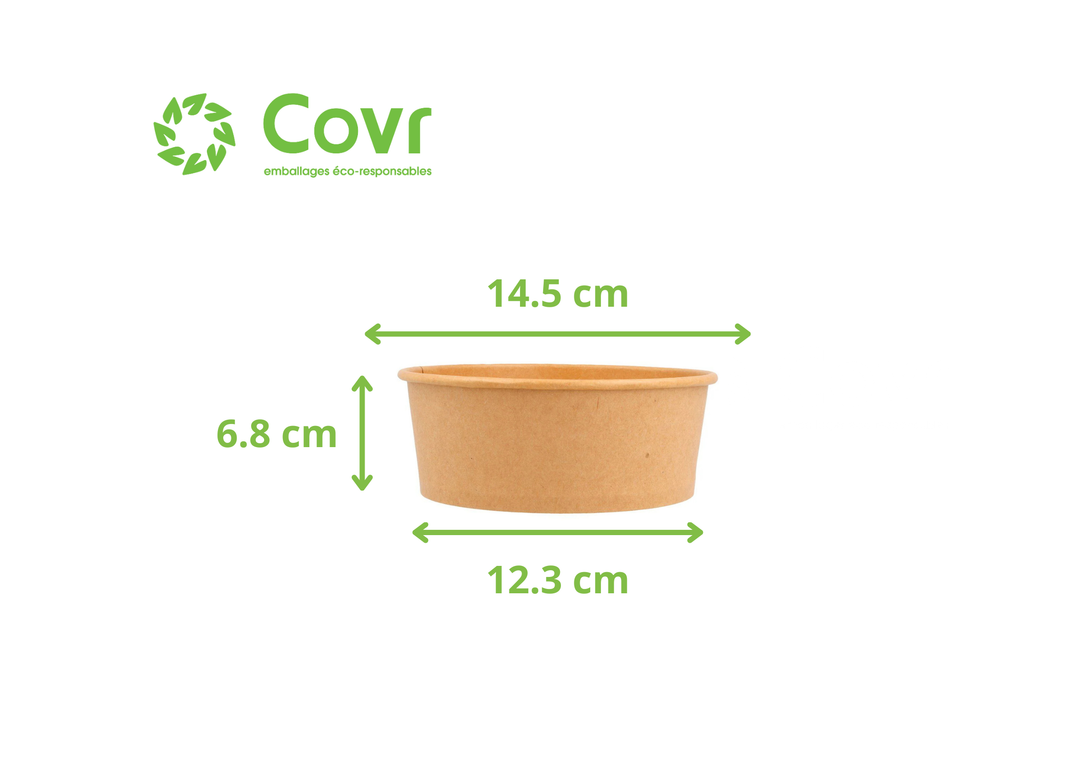 Combo Bols Kraft/saladiers carton brun 750ml + couvercles rPET