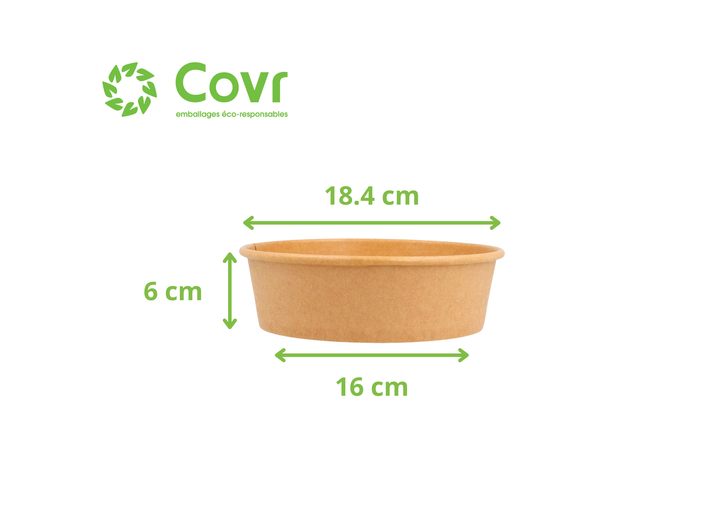 Bols Kraft/saladiers carton brun 1 300ml sans couvercles (300 unités)
