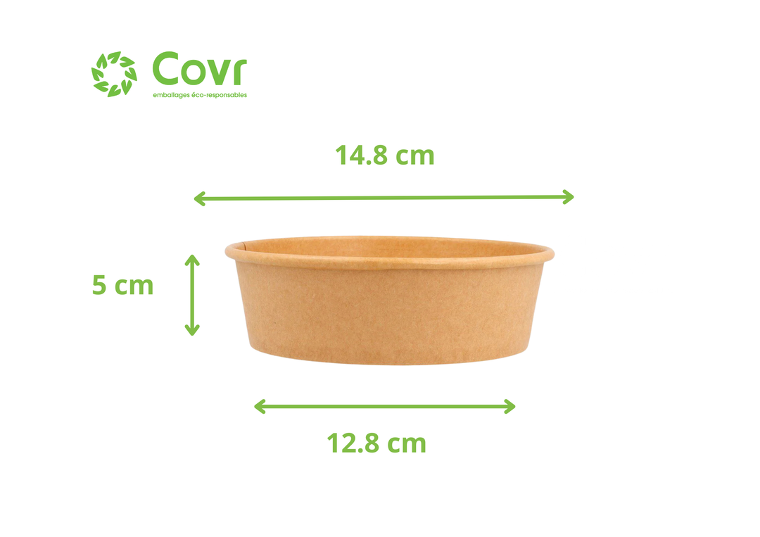 Combo Bols Kraft/Saladiers Carton brun 550ml + couvercles rPET