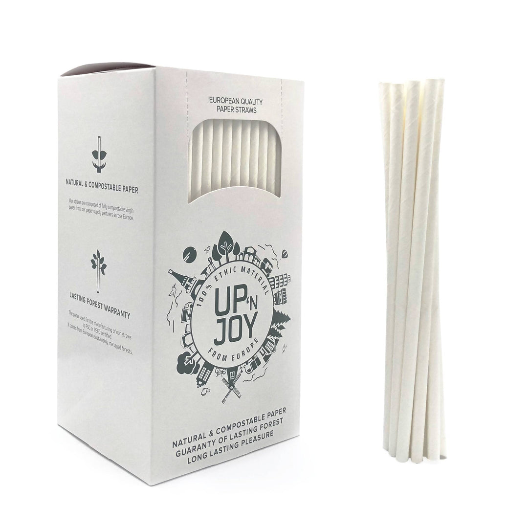 24 boites de 140 pailles Longdrink en papier blanc = 3.360 pièces| 8 mm x 195 mm| Fabriquées en Autriche