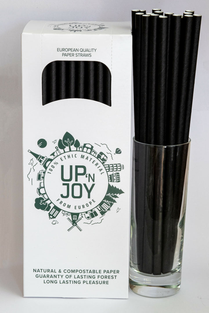 24 boites de 140 pailles XL en papier noir pour boire à la bouteille jusqu'à 0,5 l et aux verres hautes = 3360 pcs | 8 mm x 245 mm| Fabriquées en Autriche