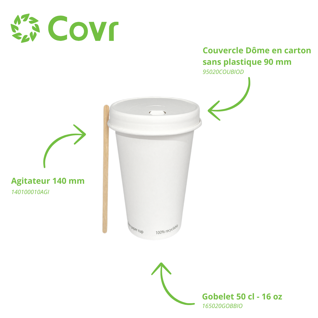 Gobelets Carton blancs sans plastique 50 cl - 16 oz (1000 unités) - 320 g/m²