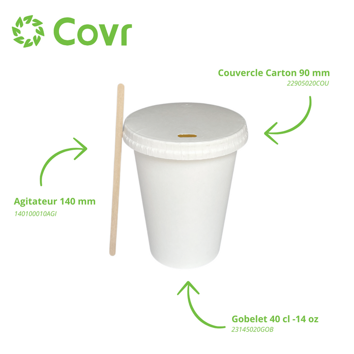 Gobelets carton blancs 40 cl / 14 oz - 300 + 18 g/m²