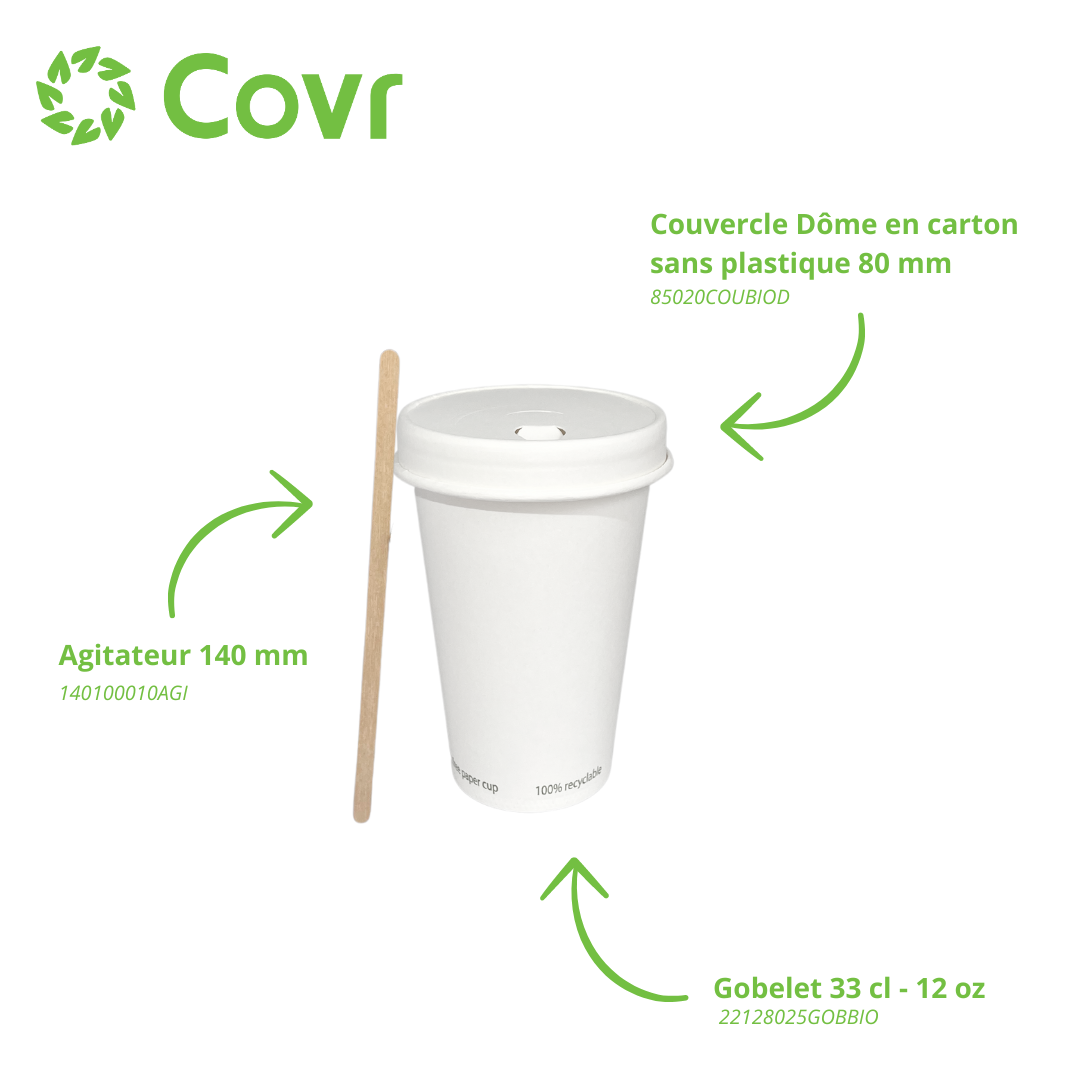 Gobelets Carton Sans Plastique 33 cl / 12 oz - 255 g/m²