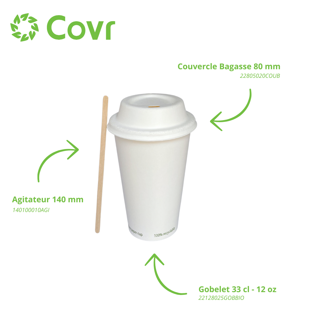 Gobelets Carton Sans Plastique 33 cl / 12 oz - 255 g/m²