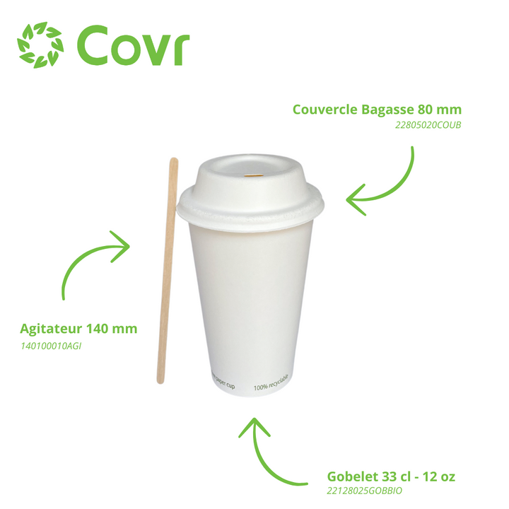 Gobelets Carton Sans Plastique 33 cl / 12 oz - 255 g/m²