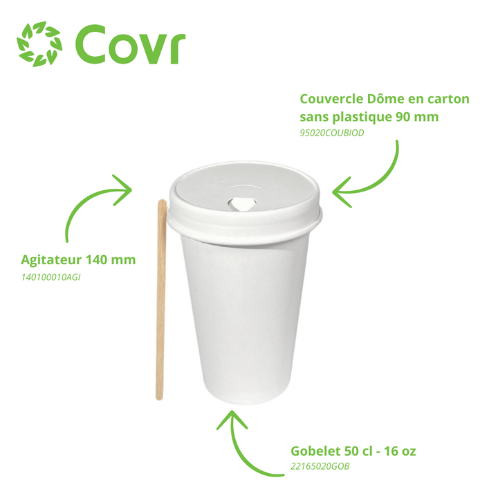 Gobelets carton blancs 50 cl / 16 oz - 300 + 18 g/m²