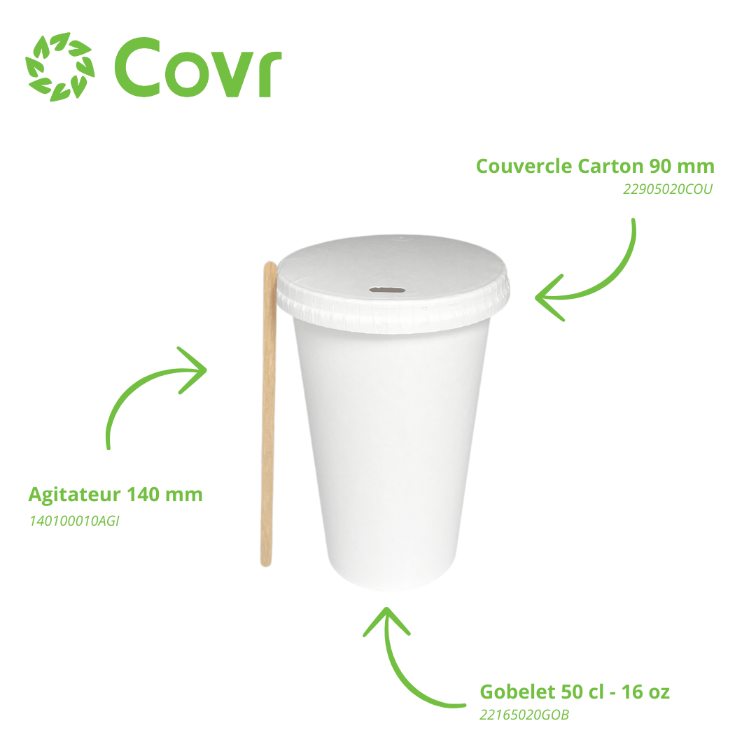 Gobelets carton blancs 50 cl / 16 oz - 300 + 18 g/m²