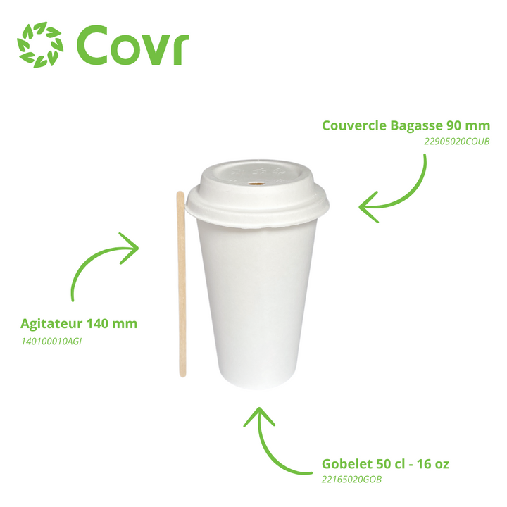 Gobelets carton blancs 50 cl / 16 oz - 300 + 18 g/m²