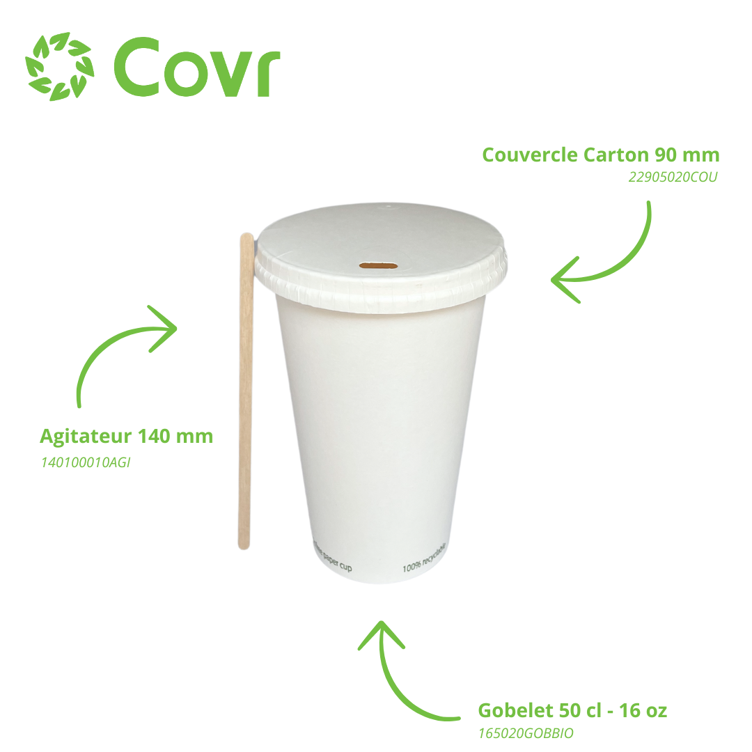 Gobelets Carton blancs sans plastique 50 cl - 16 oz (1000 unités) - 320 g/m²