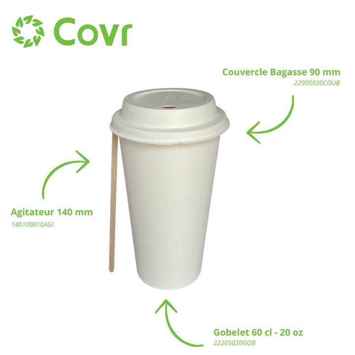 Gobelets carton blancs 60 cl / 20 oz - 300 + 18 g/m²