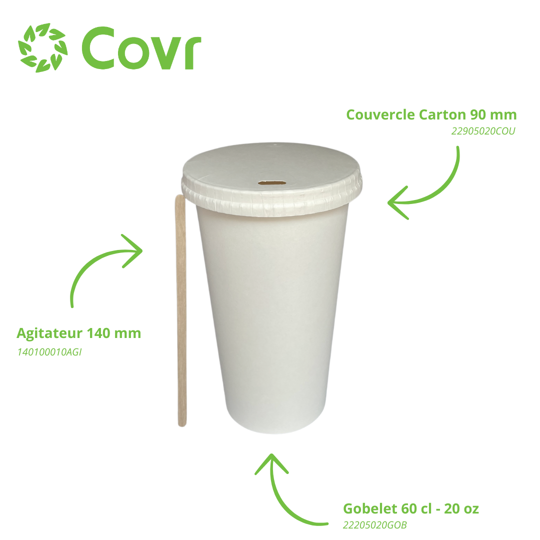 Gobelets carton blancs 60 cl / 20 oz - 300 + 18 g/m²