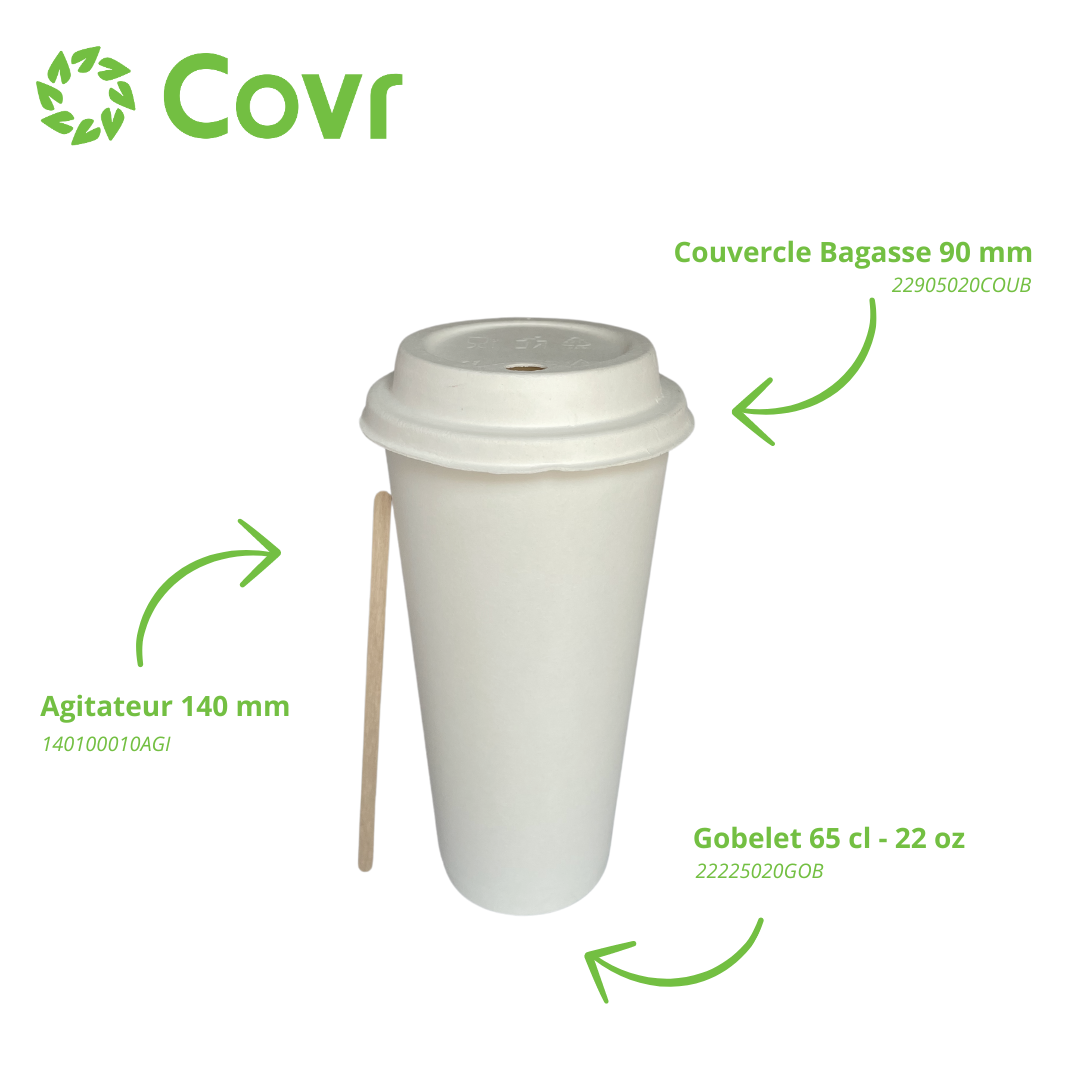 Gobelets carton blancs 65 cl / 22 oz - 300 + 18 g/m²