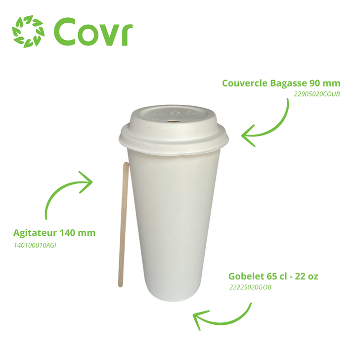 Gobelets carton blancs 65 cl / 22 oz - 300 + 18 g/m²