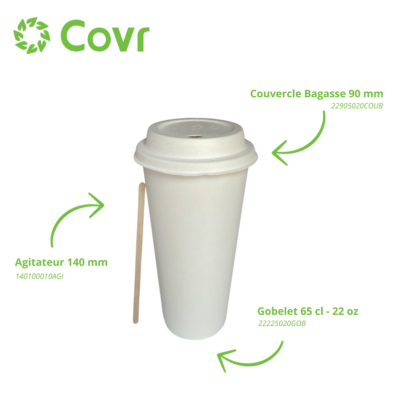 Gobelets carton blancs 65 cl / 22 oz - 300 + 18 g/m²