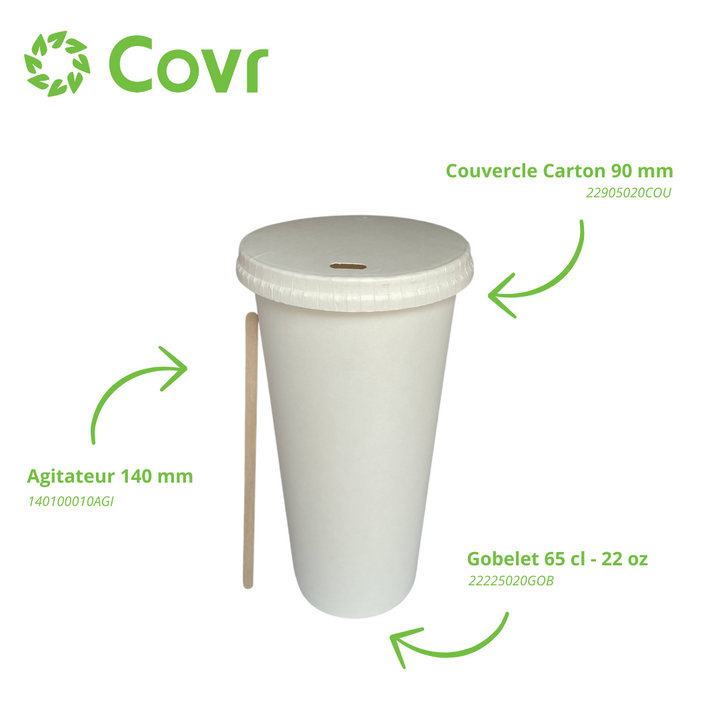 Gobelets carton blancs 65 cl / 22 oz - 300 + 18 g/m²