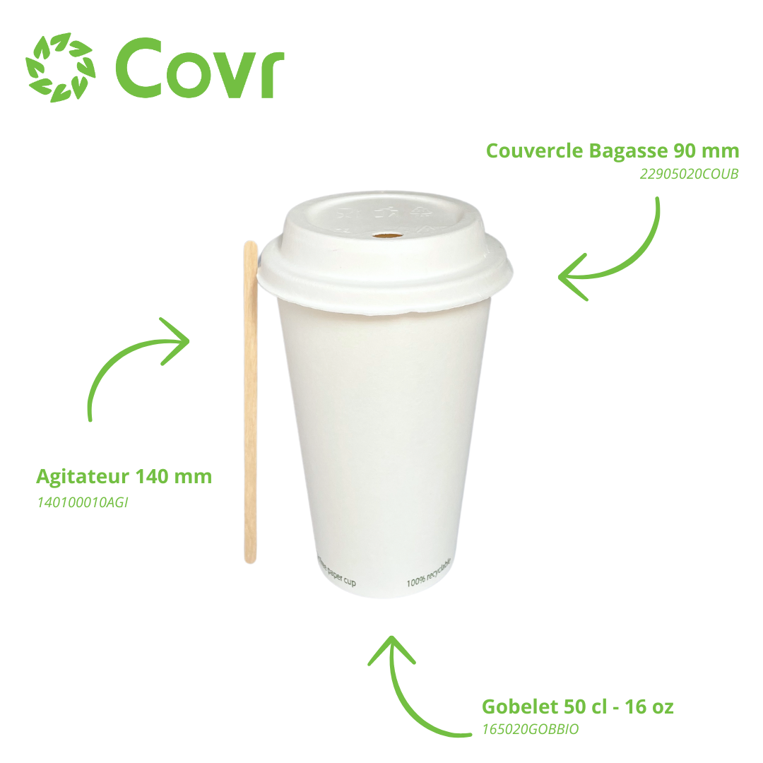 Gobelets Carton blancs sans plastique 50 cl - 16 oz (1000 unités) - 320 g/m²