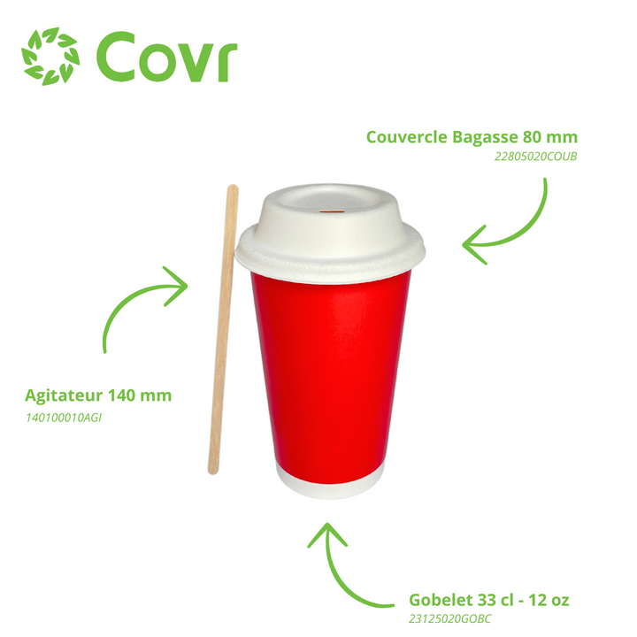 Gobelets carton rouges 33 cl / 12 oz boissons froides - 12 + 260 + 15 g/m²