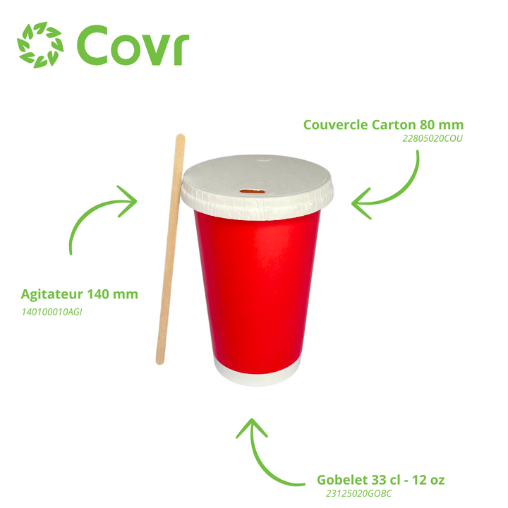 Gobelets carton rouges 33 cl / 12 oz boissons froides - 12 + 260 + 15 g/m²