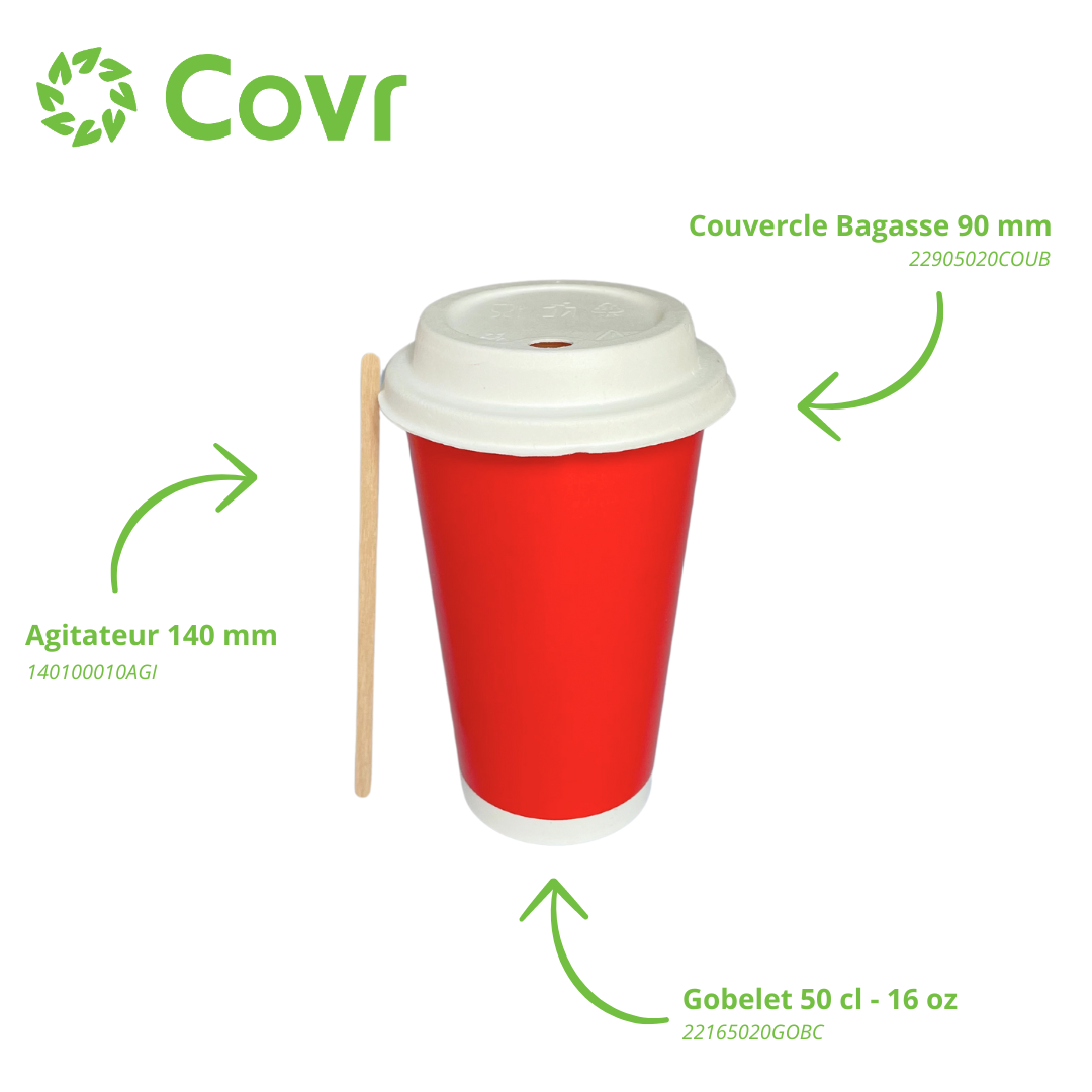 Gobelets carton rouges 50 cl / 16 oz boissons froides - 12 + 260 + 15 g/m²