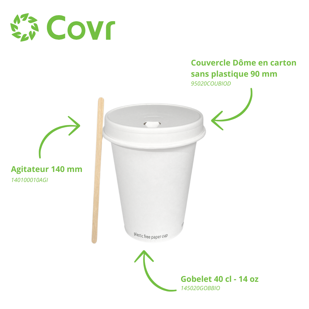 Gobelets Carton blancs sans plastique 40 cl - 14 oz (1000 unités) - 300 g/m²