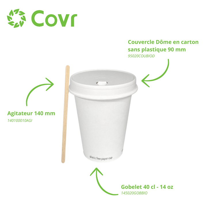 Gobelets Carton blancs sans plastique 40 cl - 14 oz (1000 unités) - 300 g/m²