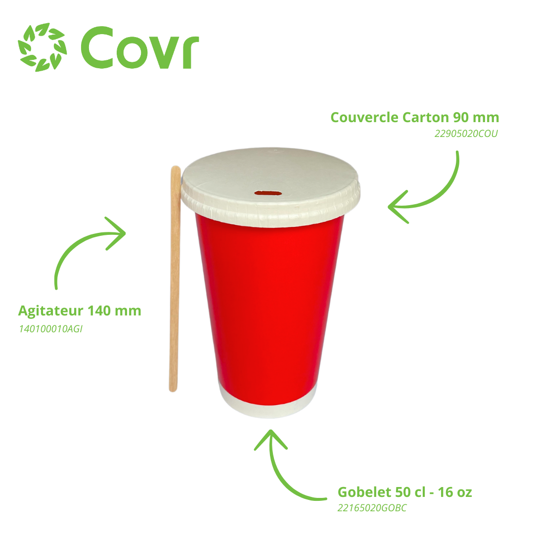 Gobelets carton rouges 50 cl / 16 oz boissons froides - 12 + 260 + 15 g/m²