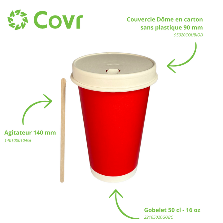 Gobelets carton rouges 50 cl / 16 oz boissons froides - 12 + 260 + 15 g/m²
