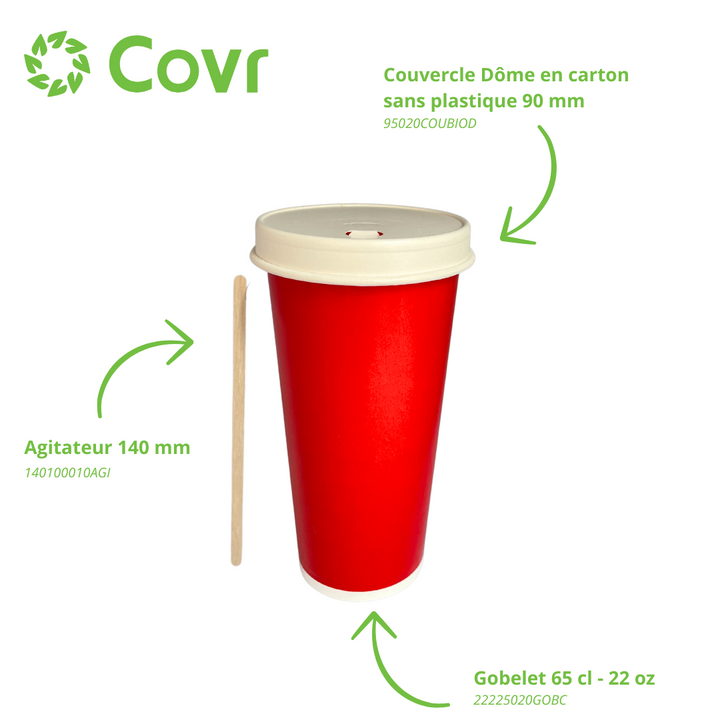 Gobelets carton rouges 65 cl / 22 oz boissons froides - 12 + 260 + 15 g/m²