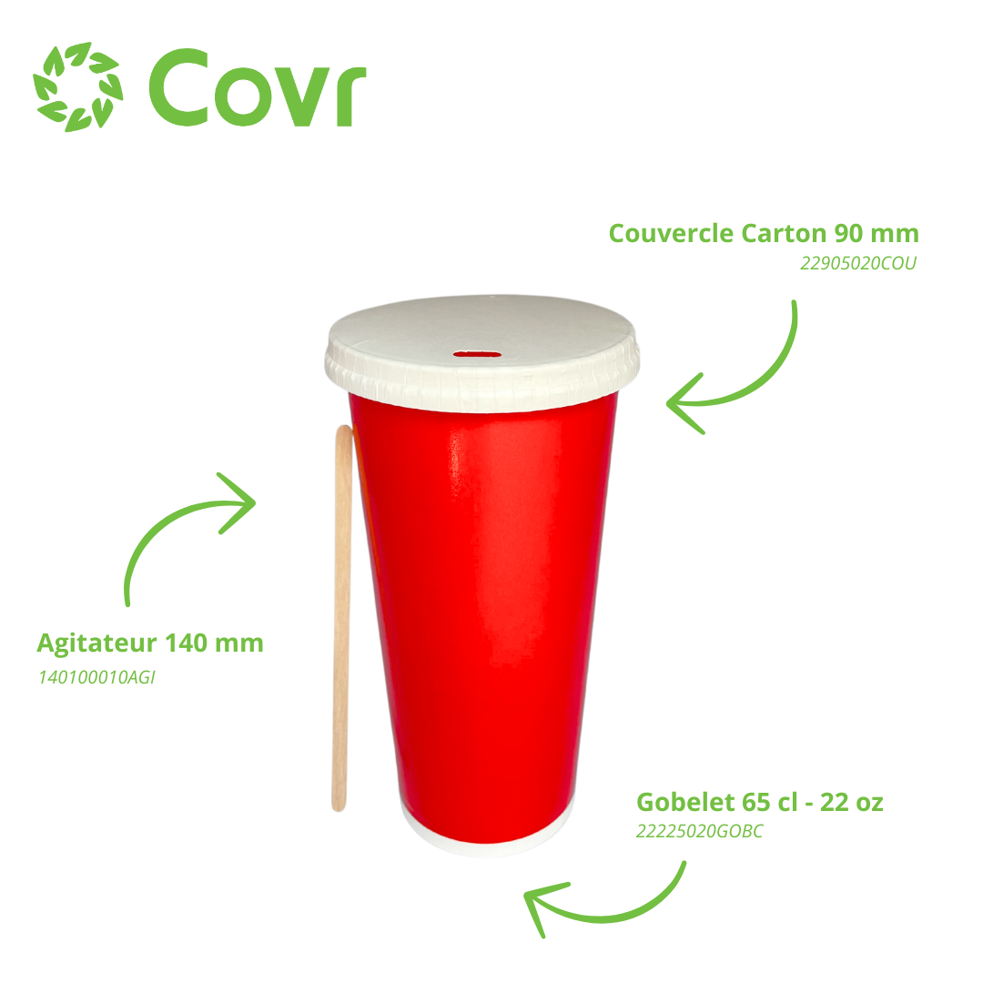 Gobelets carton rouges 65 cl / 22 oz boissons froides - 12 + 260 + 15 g/m²