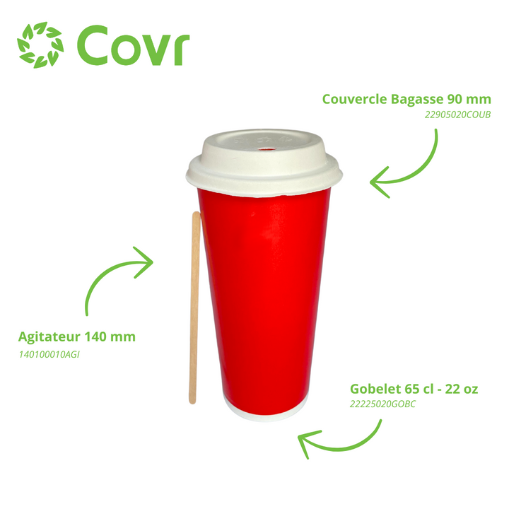 Gobelets carton rouges 65 cl / 22 oz boissons froides - 12 + 260 + 15 g/m²