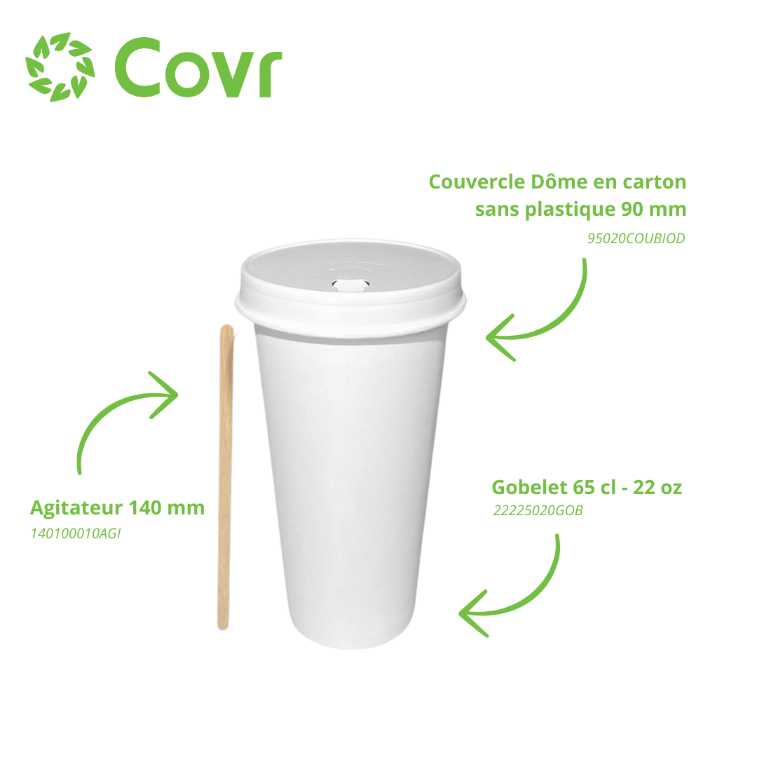 Gobelets carton blancs 65 cl / 22 oz - 300 + 18 g/m²