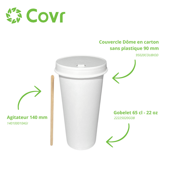 Gobelets carton blancs 65 cl / 22 oz - 300 + 18 g/m²