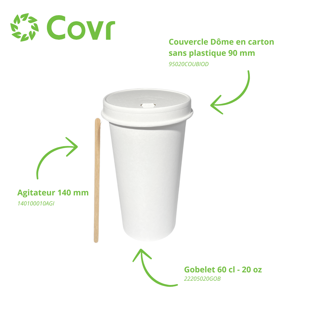Gobelets carton blancs 60 cl / 20 oz - 300 + 18 g/m²