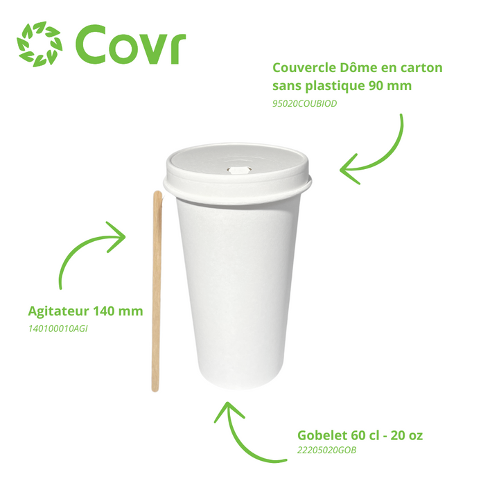 Gobelets carton blancs 60 cl / 20 oz - 300 + 18 g/m²