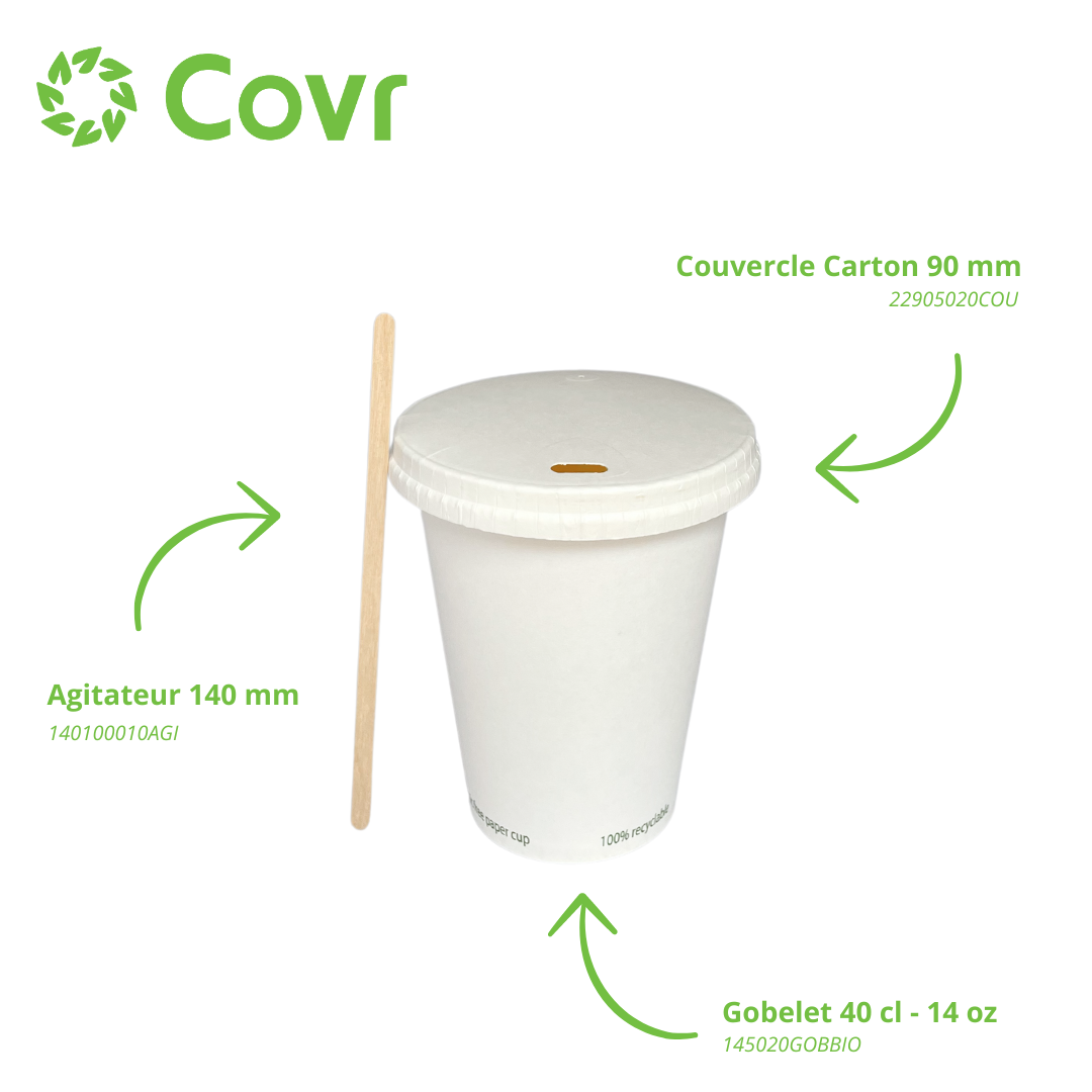 Gobelets Carton blancs sans plastique 40 cl - 14 oz (1000 unités) - 300 g/m²